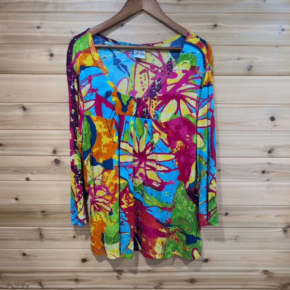Parsley & Sage Women XL Abstract Floral Viscose Long Sleeve Top Multi-Color